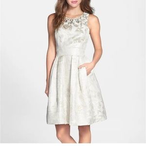 Eliza J Cream Gold Silver Cocktail Dress Sz 12